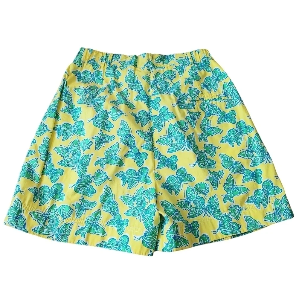 Y2K Lilly Pulitzer Green Yellow Butterfly Print High Rise Shorts Size 8